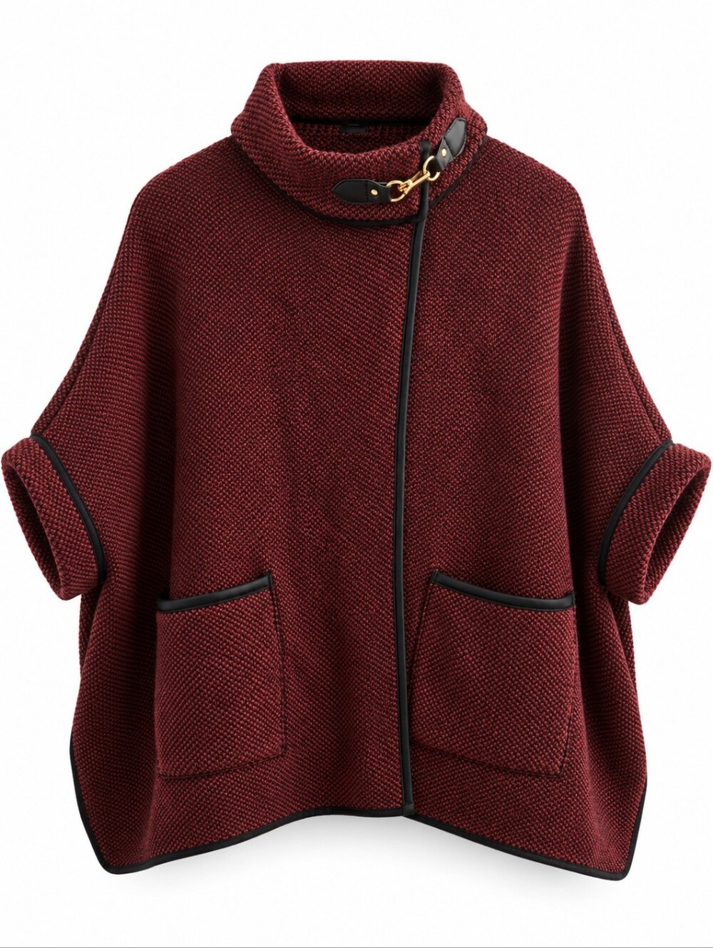 Mixit Burgundy Equestrian Knit Cape Poncho Gold Clasp, OS, Heritage, Preppy